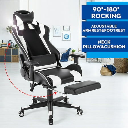 Gaming Chair Racing Style High-Back Office Swivel Chair 90°-180° Reclining Ergonomic Chair with Adjustable Headrest Backrest Armrests