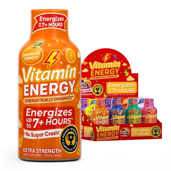 Vitamin Energy Variety Pack Extra Strength Energy Shot, 12 Pack - 260mg Natural Caffeine, Assorted Flavors, Zero Sugar, 1.93 fl oz