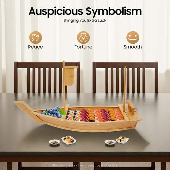 31.5 in Large Size Boat-shaped Sushi Serving Tray Bamboo Sushi Boat Serving Tray for Buffets, Hotels