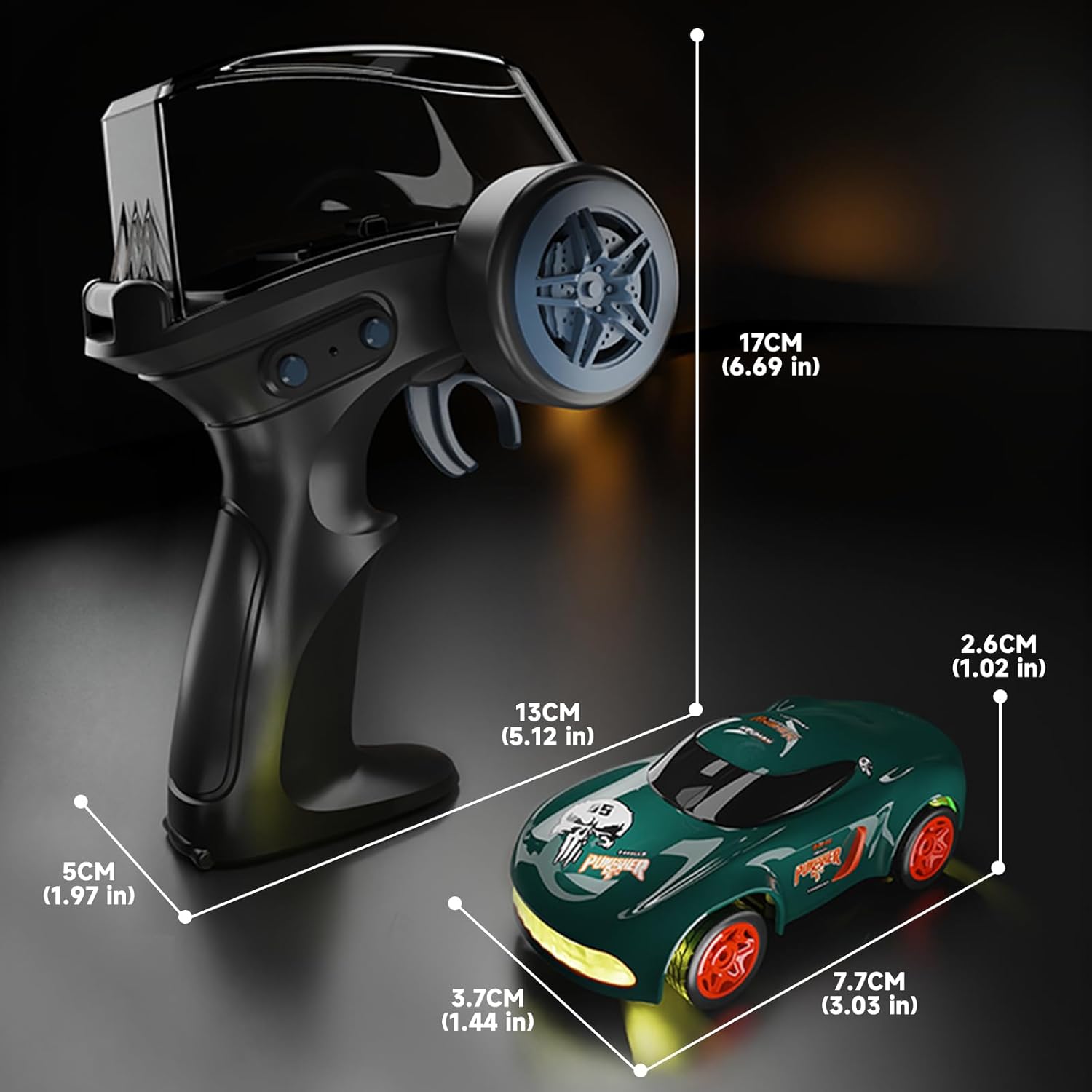 RC Drift Car,1:64 Mini Desktop RC Drift Car, 2.4GHz Scale 4WD High Speed Remote Control Cars Vehicle with LED Lights, Racing Tires, Racing Sport Toy Cars for Adults Boys Girls Kids(Black)