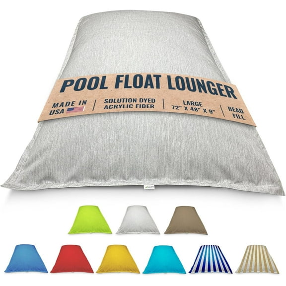 Bean Bag Pool Float Lounger - Bead Fill, Fade & Water Proof Fabric - Large 72 x 48 x 9 Improved Drain Design for Summer Fun, Swimming, Lounging, Relaxing, Water or Land, Made in USA ( Heather Gray)