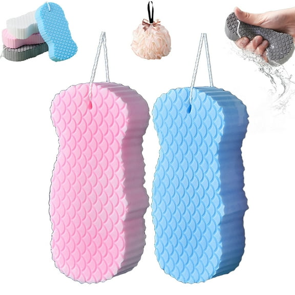 Magic Exfoliating Bath Sponge,3D Super Soft Exfoliating Bath Sponge for Body,Skin Friendly and Reusable Shower Sponge for Wash Bathroom Men Women Children(2PC-A)