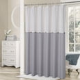 thumbnail image 1 of GlowSol Extra Long Shower Curtain Color Block Linen Blend Farmhouse Fabric Button Shower Curtain for Bathroom Washable, 72"W x 84"L, Gray/White, 1 of 7