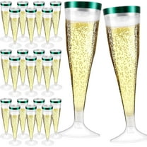 100 Pcs Disposable Plastic Flutes, 4.5oz Clear Champagne Glasses - Ideal for Parties, Weddings & Cocktails - Green