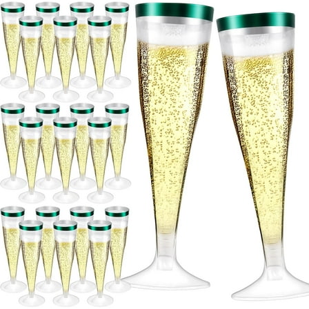 100 Pcs Disposable Plastic Flutes, 4.5oz Clear Champagne Glasses - Ideal for Parties, Weddings & Cocktails - Green