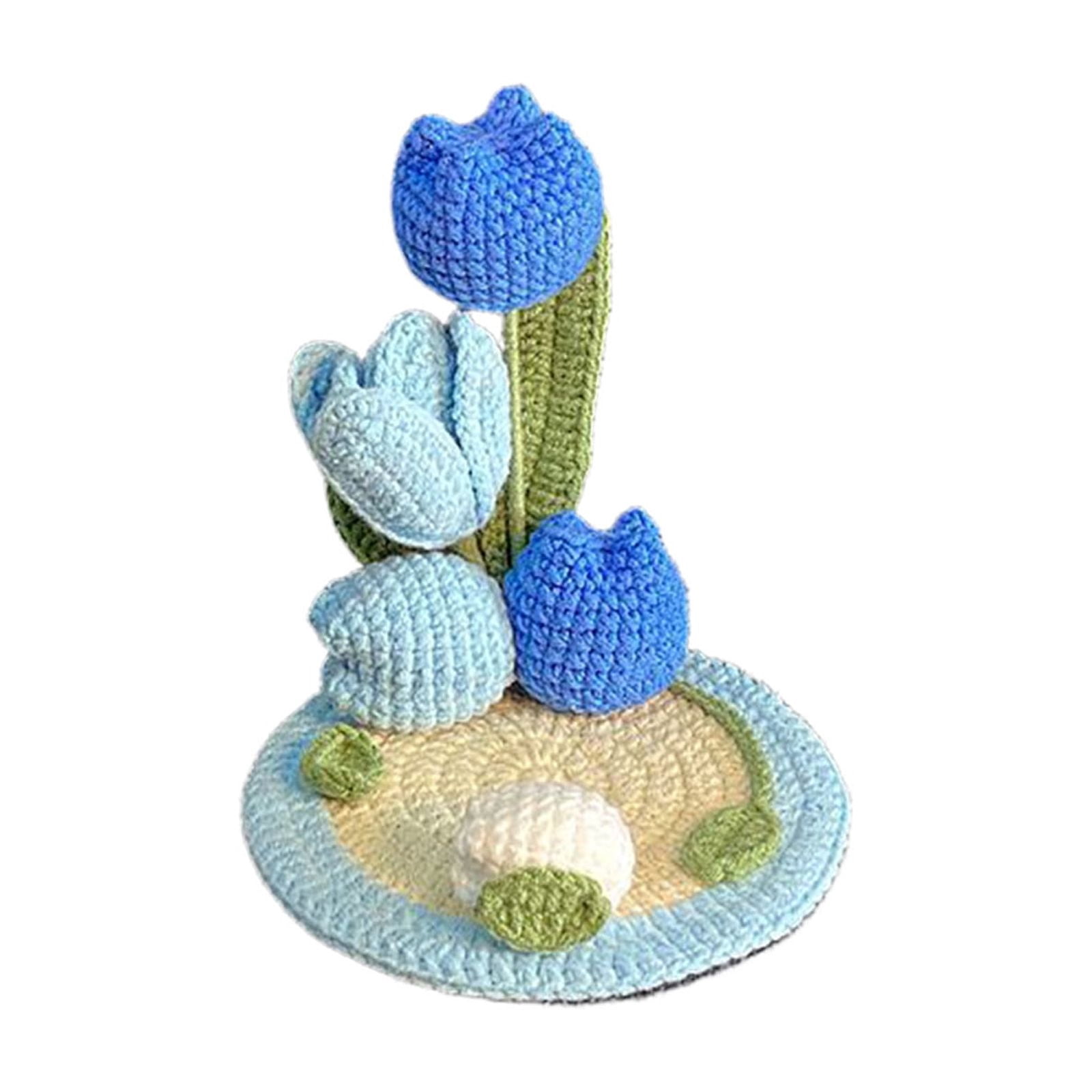 AURIGATE Handmade Crochet Tulip Flower Phone Stand, 5.12 Inch Cotton Cute Floral Phone Holder for Desk Home Office Decor