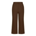 thumbnail image 5 of WREESH Womens Capri Pants Casual Solid Color Cropped Trousers Bandage Pockets Elastic Waist Comfortable Straight Pants Brown, 5 of 7