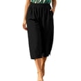 thumbnail image 3 of Oiangi Women's Capri Pants Elastic Waist Wide Leg Capris Casual Split Hem Plain Cropped Trousers with Pockets Black S, 3 of 6