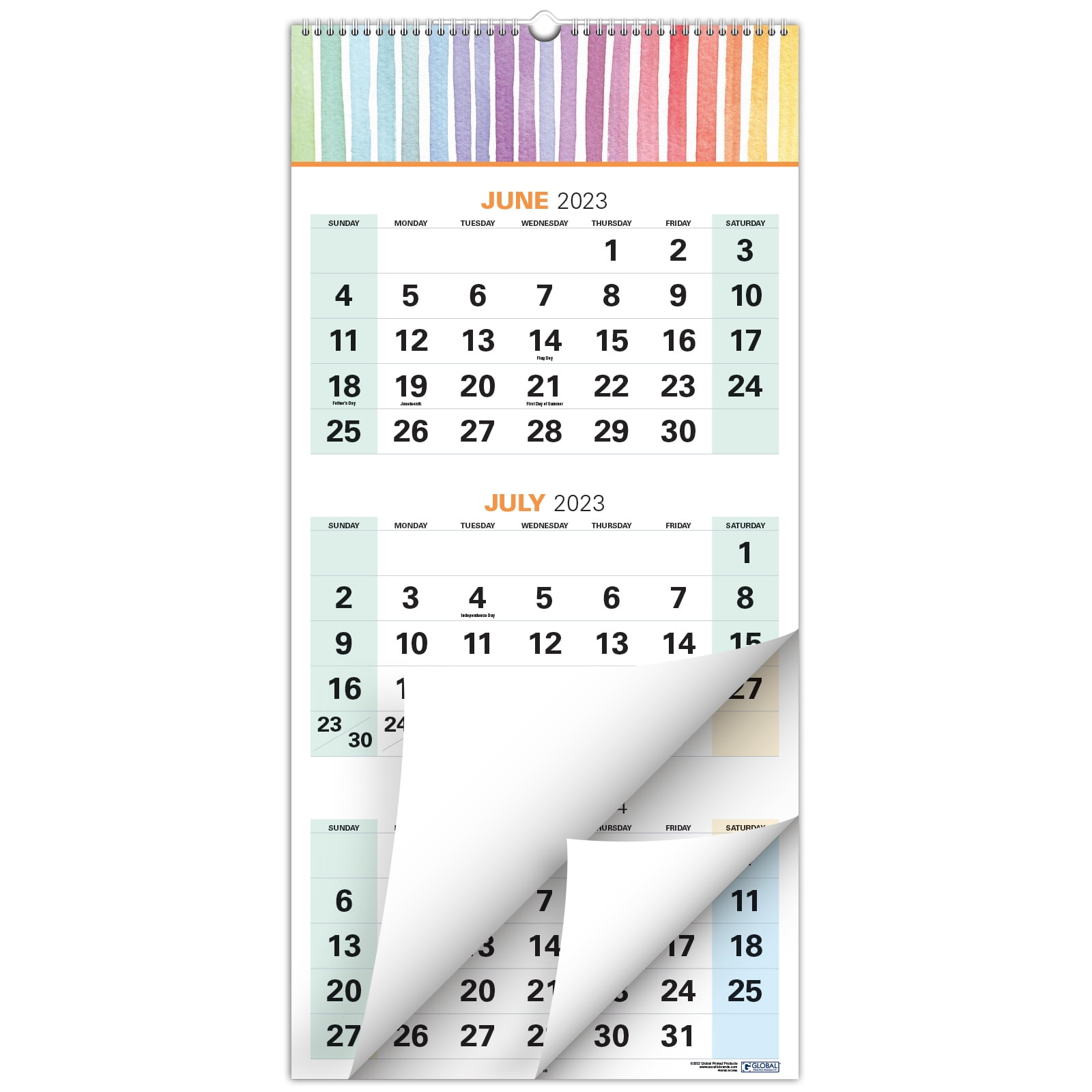 3 Month Display Wall Calendar 20232024 Folded 13"x27" (Colorful
