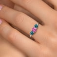 thumbnail image 4 of Gem Stone King 14K White Gold Pink Created Sapphire & London Blue Topaz 3-Stone Engagement Ring | 1.21 Cttw | Round 5MM and 4MM | Three Stone Wedding Anniversary Promise Ring for Women (Size 6), 4 of 6