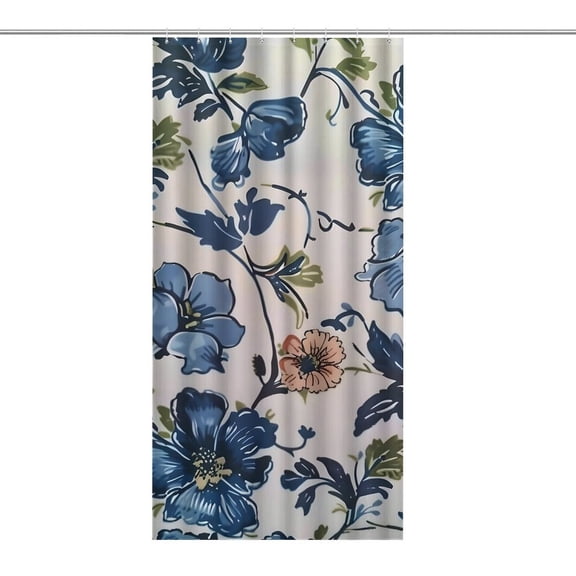 Chilfamy Blue Floral Shower Curtain ,Watercolor Flowers Bathroom Shower Curtain, Waterproof Fabric Shower Curtain with Hooks