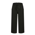 thumbnail image 6 of Womens Capri Pants for Baggy Comfy Linen Elastic Bell Bottom Lightweight Cropped Pants High Waist Drawstring Stretch Causal Boho Pants with Pockets Black XL, 6 of 6