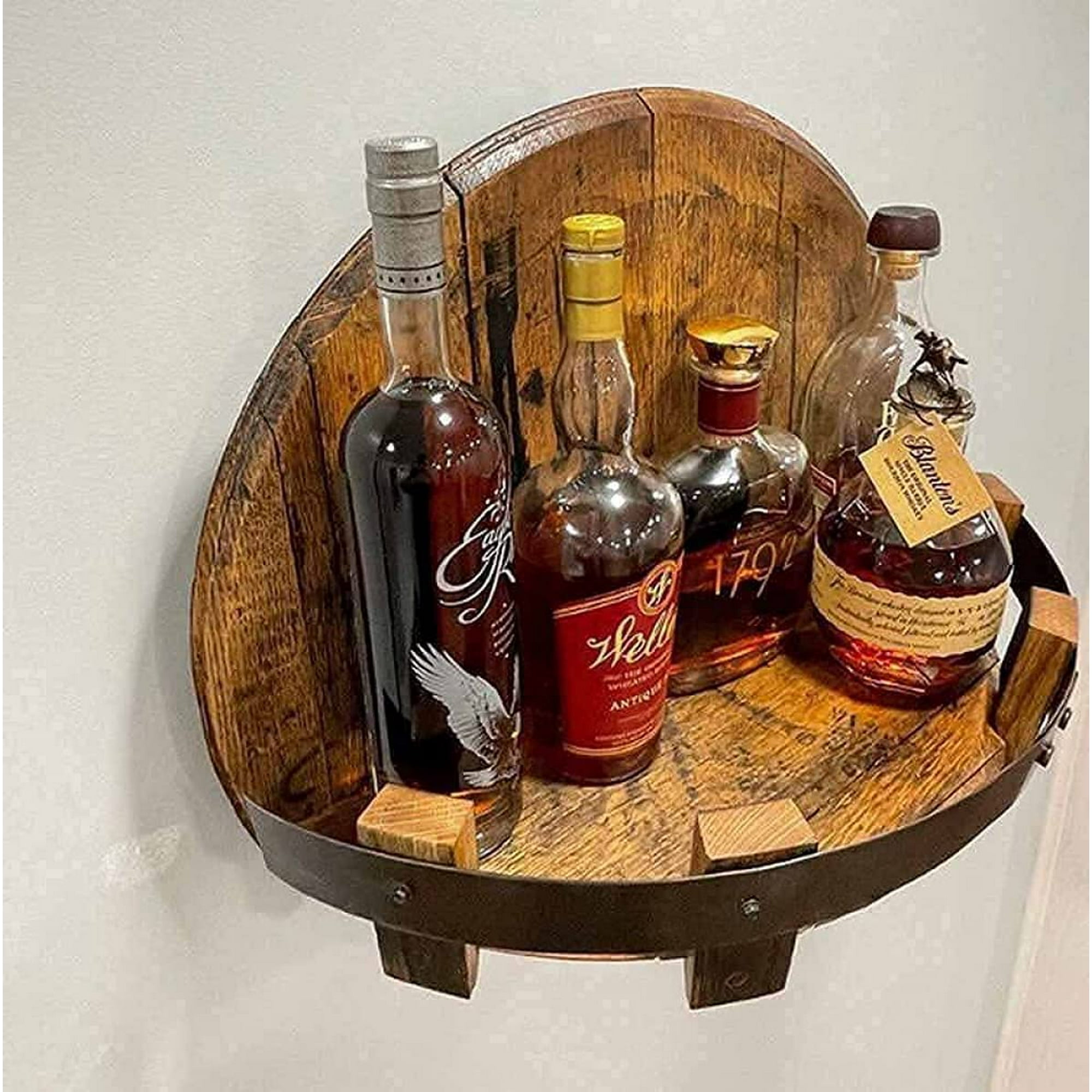 SURJDE Hand Crafted Liquor Bottle Display Wall Mounted Wine Rack Wine Bottle Holder Vintage Round Wine Whiskey Barrel Shelf for Wall Wine Organizer Stand Kitchen Barware Bar Shelves Home Dec Walmart.c...