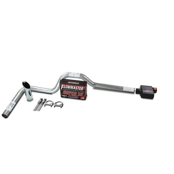 XsvFLO Exhaust Kits - Shopline Single Exhaust System 3in AL pipe Flowmaster Super 10 3" Chrome Slash Cut Weld on Tip For Silverado, Sierra, F-Series,& Ram