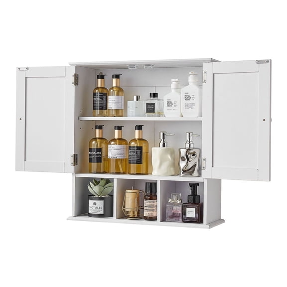 Bathroom Wall Cabinet, 2 Door Over Toilet Storage, Adjustable Shelf, Wall Mounted Medicine Cabinet, Hanging Organizer for Bathroom, Kitchen, White