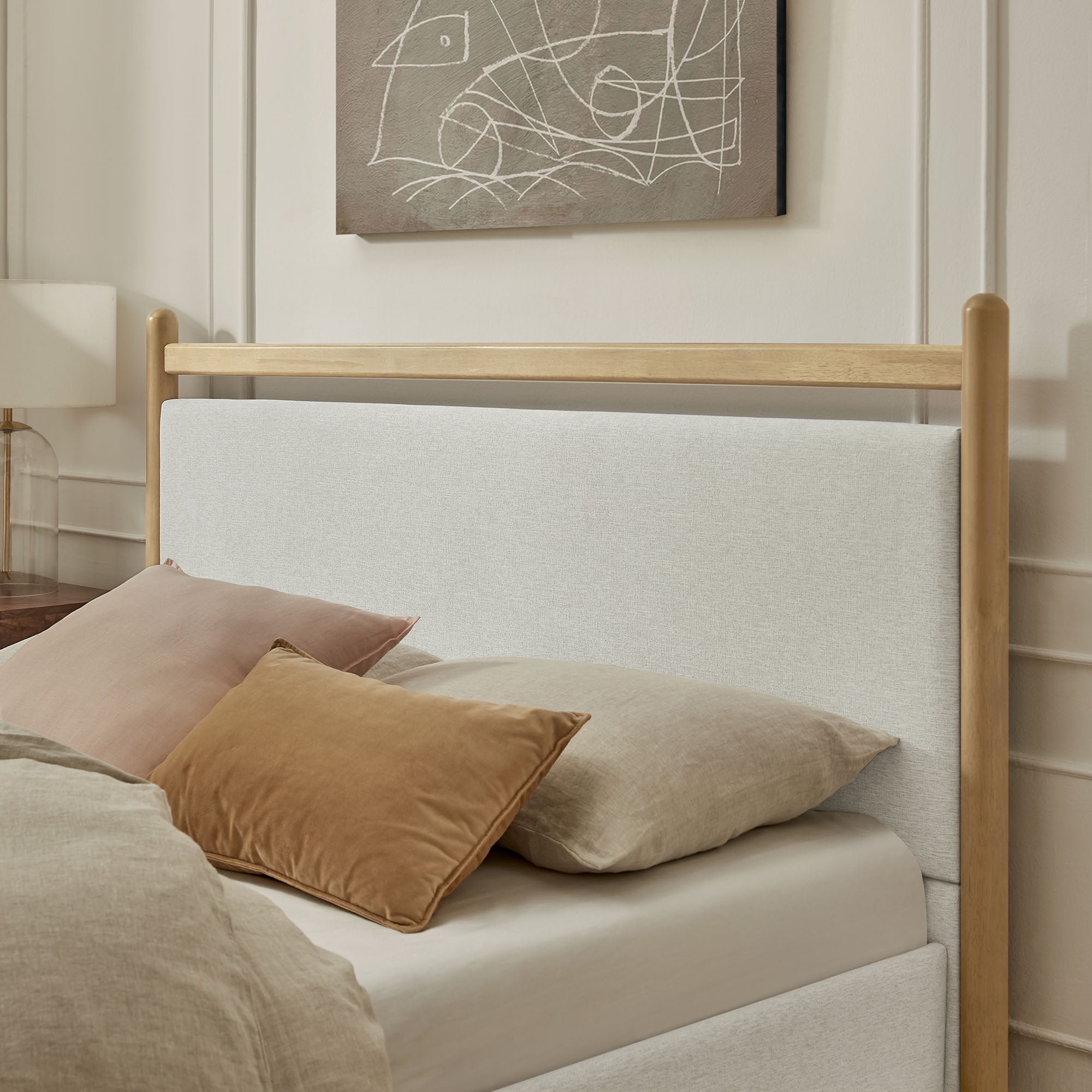 Ginny Queen Size Platform Bed Frame in Light Oak Heathered Ivory