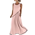 thumbnail image 2 of Uscallm Women's Sleeveless Round Neck Maxi Dress High Low Hem Flowy Casual Boho Beach Vacation Long Dresses, Pink M, 2 of 9