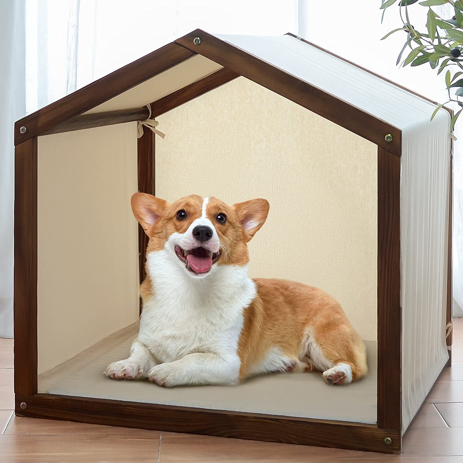 Wooden Dog House, Cabin Dog Kennels for Dogs Indoor and Outdoor Use