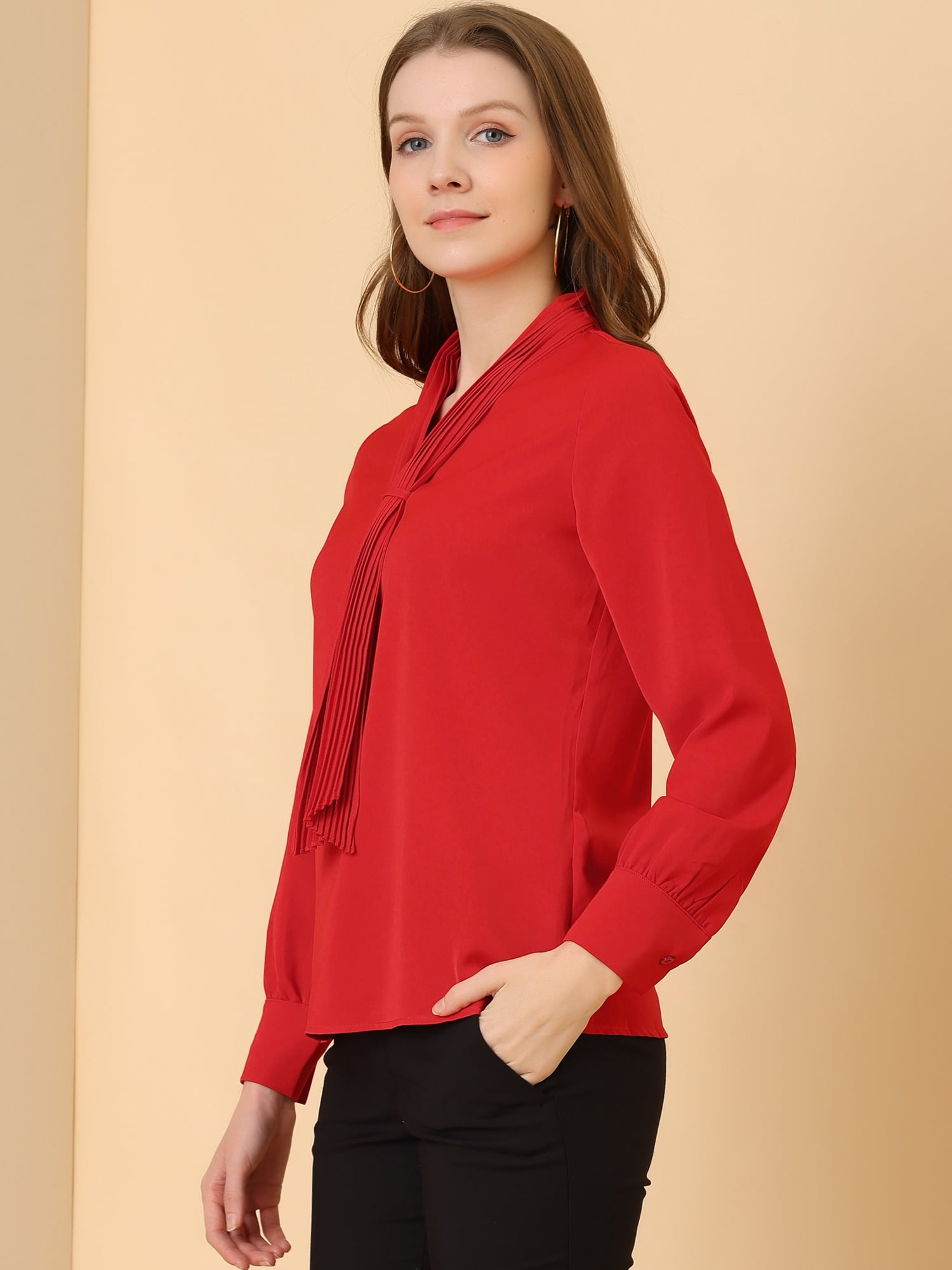 DARING DIVA Work Office Blouse Pleated Top Shirt XS Red