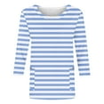 thumbnail image 4 of CYMMPU Women's Basic Tees Tunic Tops Shirts Business Work Blouses Summer Fall Striped Flowy Blouse 3/4 Length Sleeve Crewneck Casual 2025 Clothes Light Blue L, 4 of 4