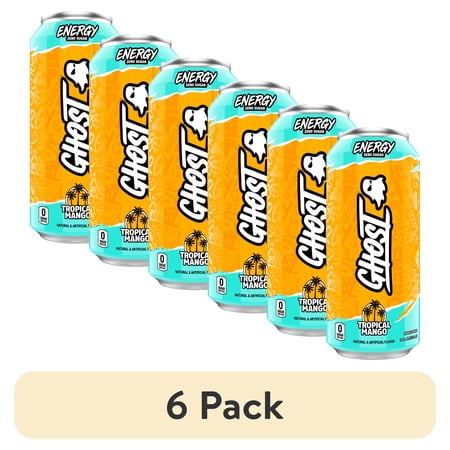 (6 pack) GHOST® ENERGY Zero Sugars Energy Drink, Tropical Mango, 16 fl oz Can