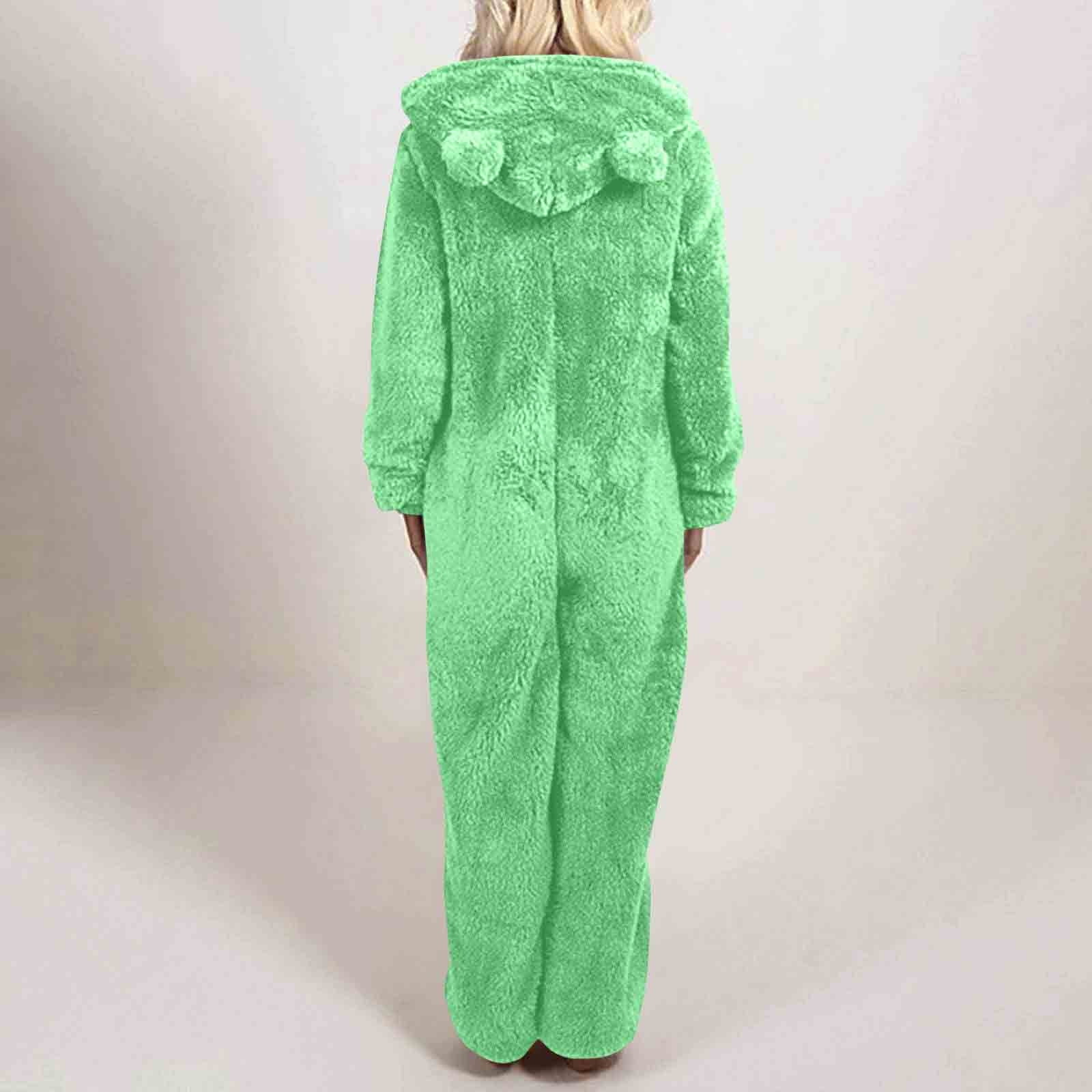 FRSASU Womens Fleece Onesies Pajamas Jumpsuit Warm Sherpa Romper Sleepwear One Piece Zipper Hooded Playsuit Loungewear