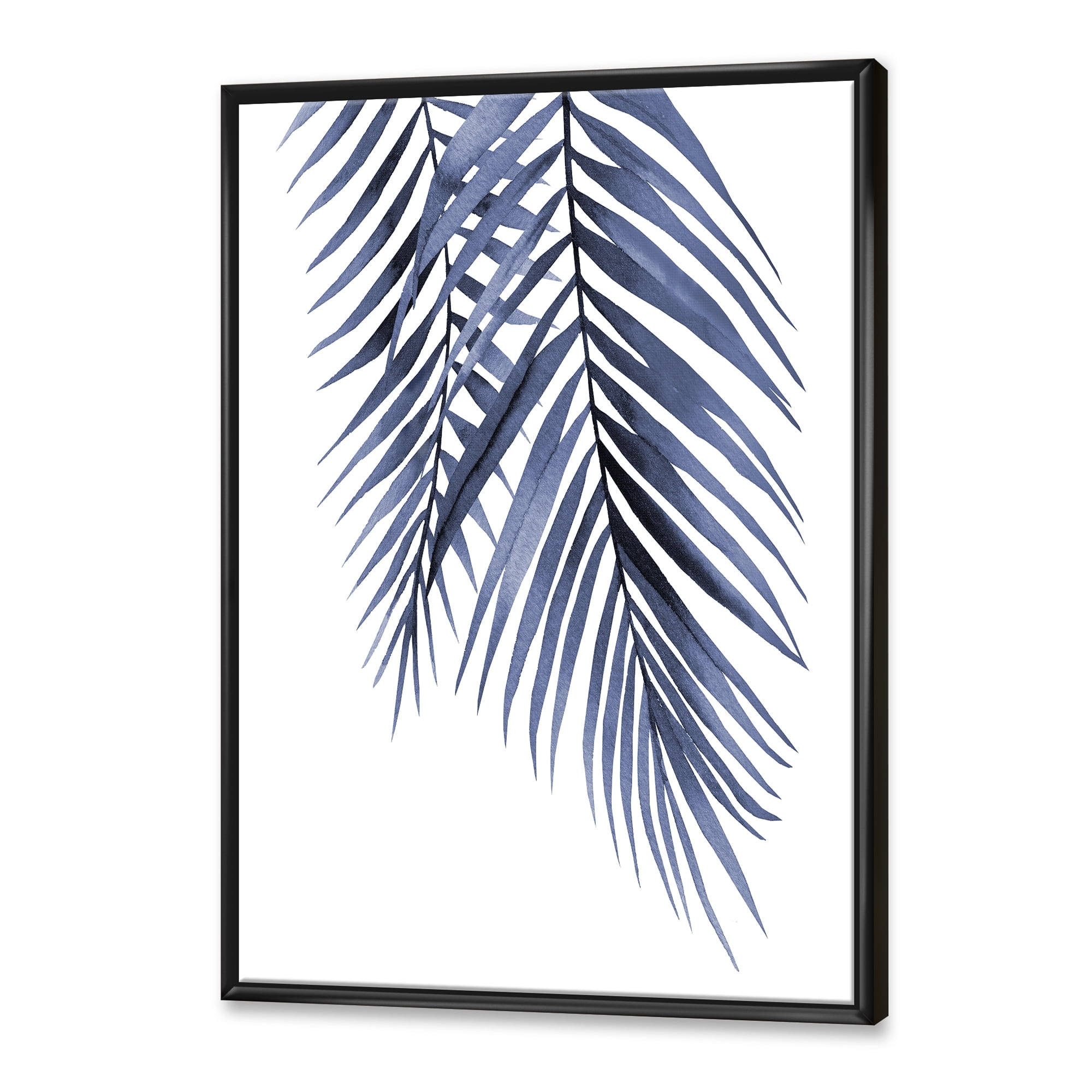 Designart 'Abstract Blue Palm Leaves Tropical Branches' Traditional Framed Canvas Wall Art Print