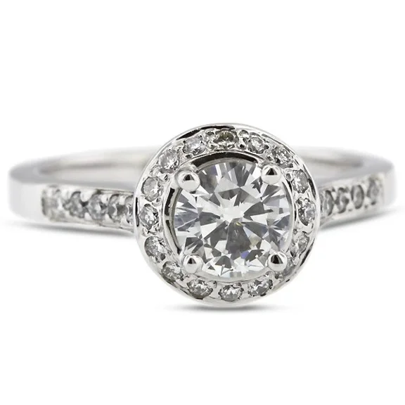 Halo Diamond Womens Ring, Classic Solitaire Engagement Ring, Daily Wear Diamond Anniversary Ring, Round Brilliant Cut Diamond Wedding Ring, 2.2 Ct Simulated Diamond, 14K White Gold Plated