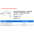 thumbnail image 2 of Front ABS Speed Sensor - Compatible with 2004 - 2005 Dodge Durango, 2 of 2