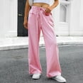 thumbnail image 2 of Womens Striped Gingham Pants Pajama Drawstring Wide Leg Lounge Plaid Pants Cute Casual Trousers with Pockets Pink XL, 2 of 7