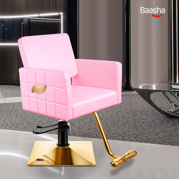 Baasha Professional Pink and Gold Salon Chair, Comfortable Beauty Salon Chair with Shiny Gold Accents, Upgrade Hydraulic Pump, Stain-Resistant Hair Stylist Chair, Weight Capacity up to 330 lbs