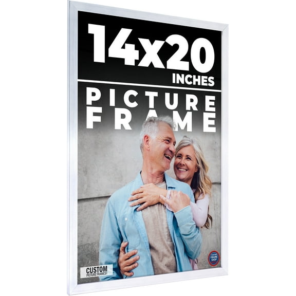 14x20 Frame Silver Stainless Steel Solid Wood Picture Frame | 0.75 Inch Moulding Width | Includes