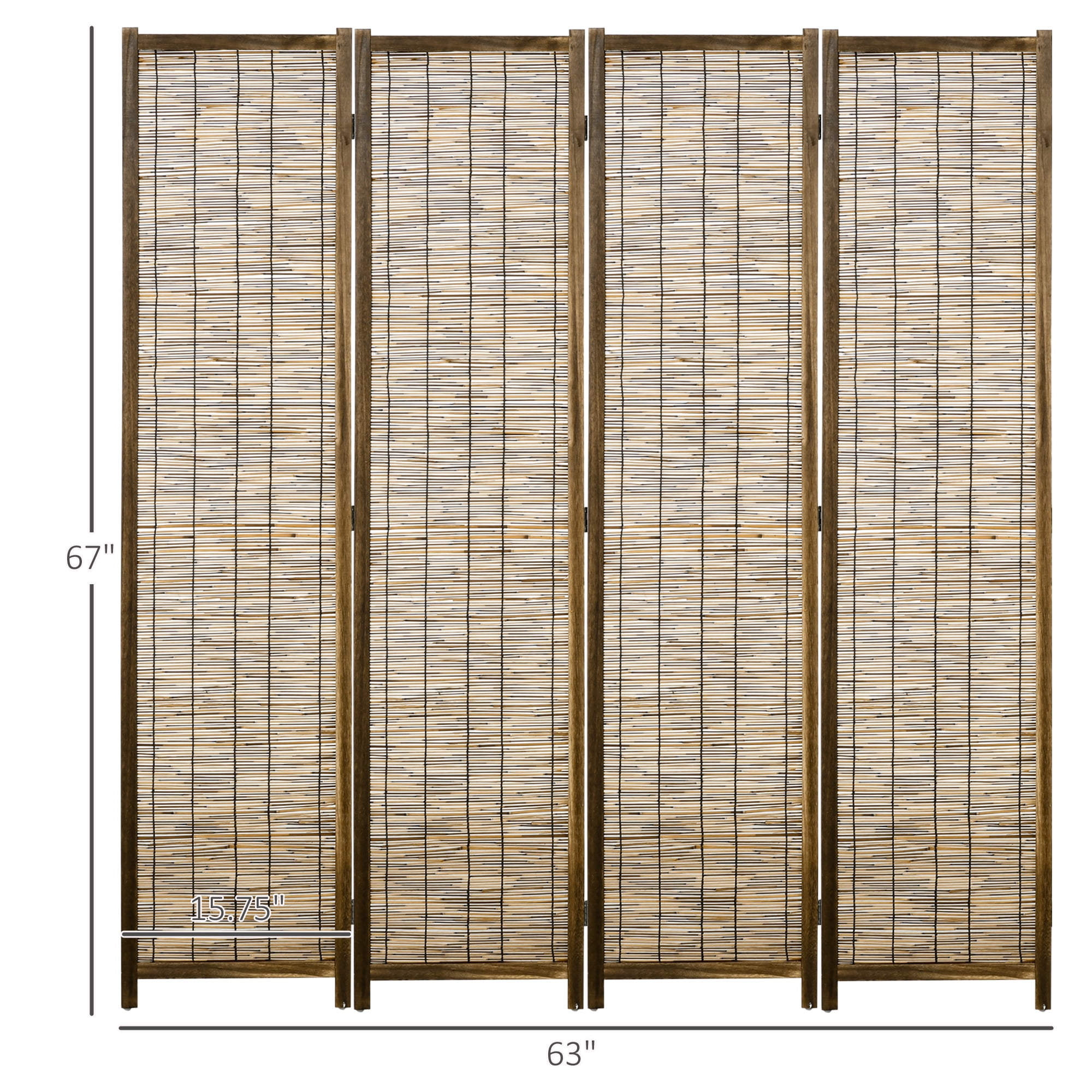 Homcom 4 Panel Room Divider,5.5 Ft Portable Folding Privacy Screens,Reed Hand-Woven Freestanding Partition Wall Dividers for Home Office,Carbonized,Brown Bamboo Household Supplies Décor Privacy