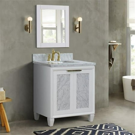 31 in. Single Rectangle Sink Vanity with Carrara Marble Top, White