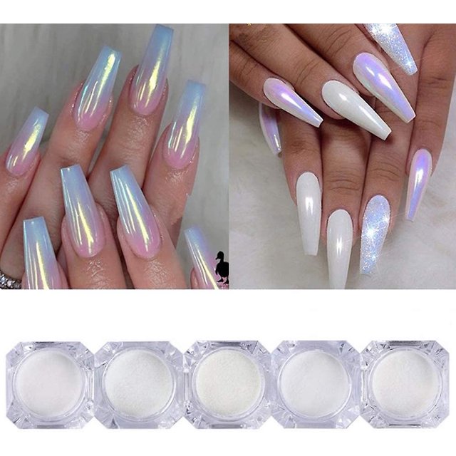 5 cajas de polvos de perla para decoración de uñas, purpurina, efecto espejo, pigmento cromado, esmalte de gel UV, polvo brillante para decoración de uñas, kit de polvo cromado para uñas