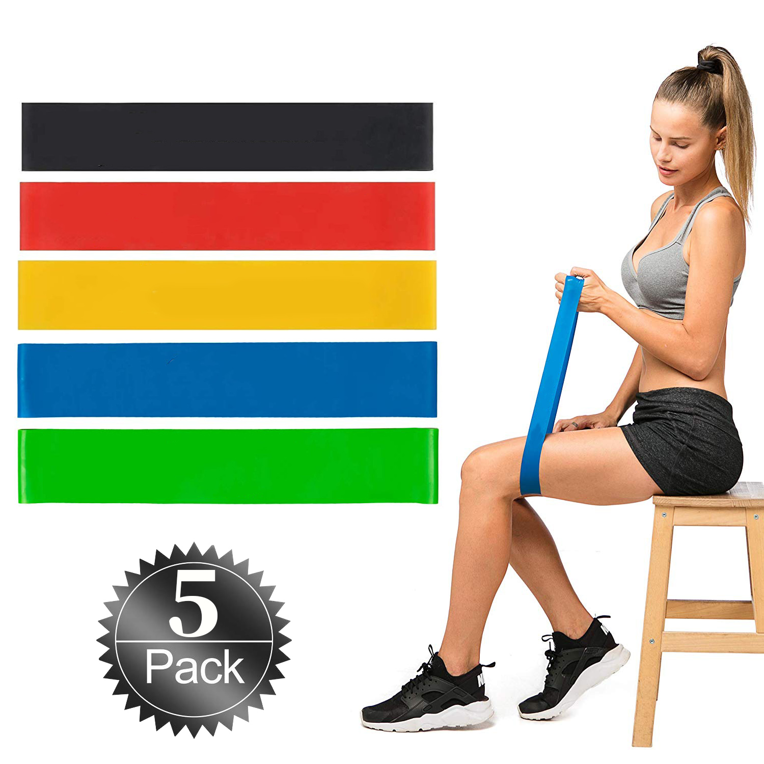 Resistance Bands, Exercise Bands, Set of 5 Exercise Loops Workout Bands