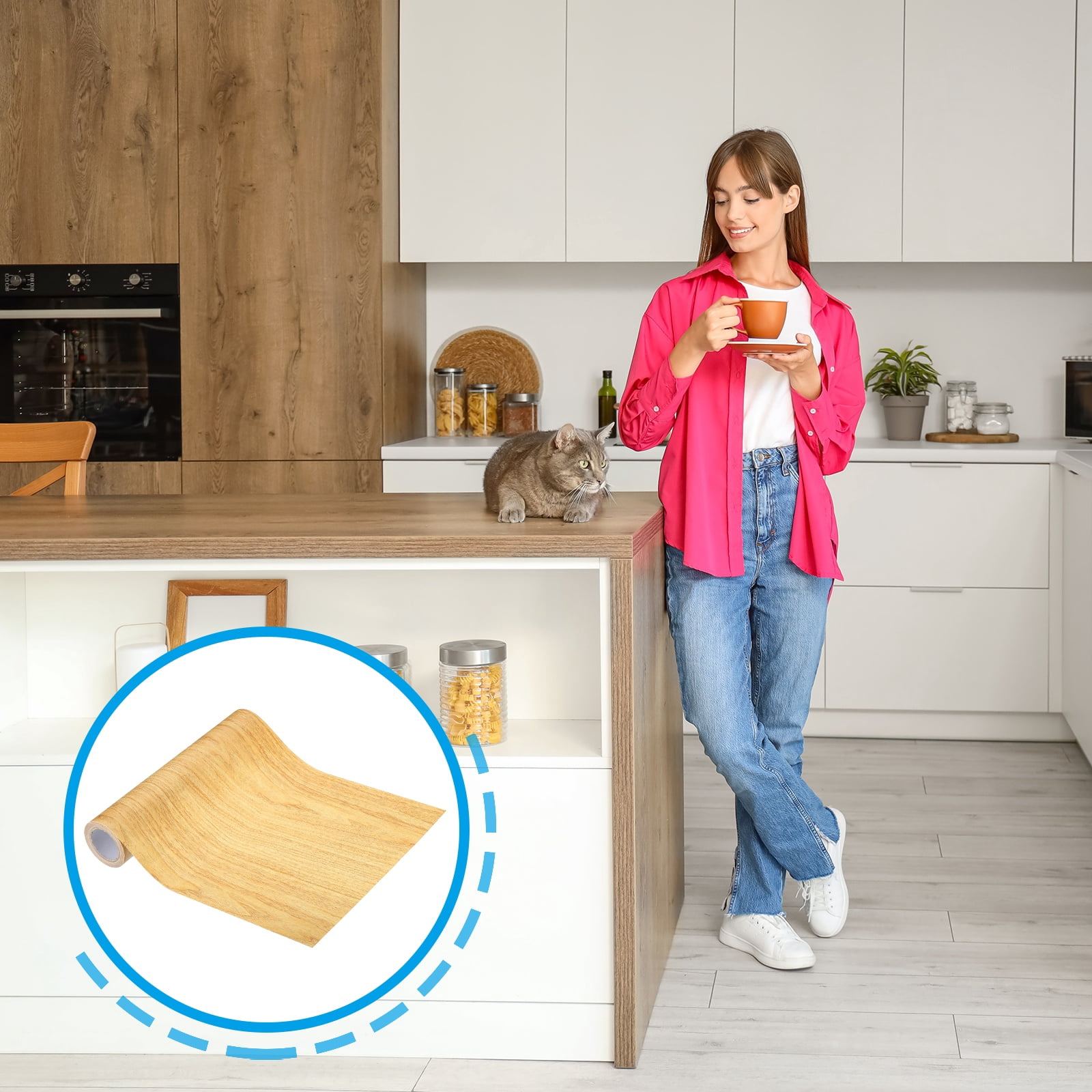 Uxcell Wood Grain Repair Tape 8" x 14.99' Self Adhesive Realistic Textured Repair Tape Patch with Scraper Natural Oak