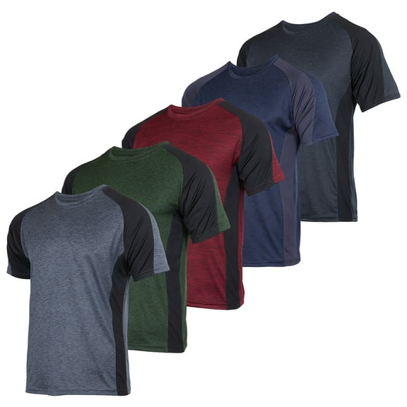 Real Essentials 5 Pack: Men’s Dry-Fit Moisture Wicking Active Athletic Performance Crew T-Shirt