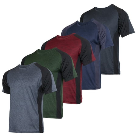 Real Essentials 5 Pack: Men’s Dry-Fit Moisture Wicking Active Athletic Performance Crew T-Shirt