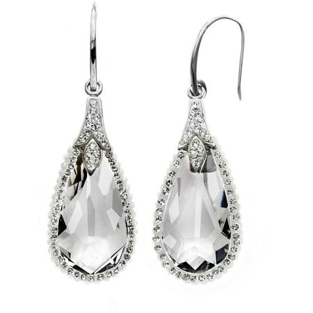 5th & Main Rhodium-Plated Sterling Silver Teardrop Clear Swarovski with White Pave Crystal Earrings