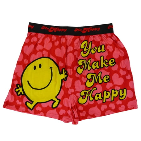 Mr. Men Little Miss - Mr. Happy Mens Pink Heart Boxers ...