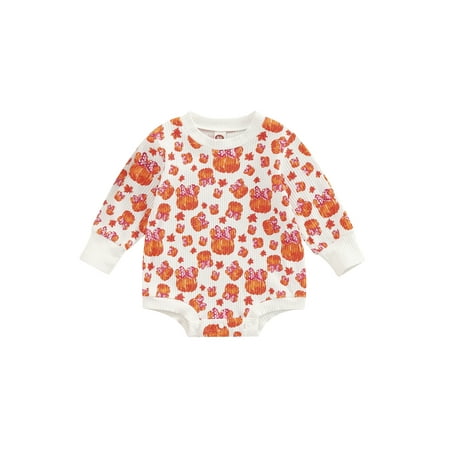 

Binpure Baby Girls Halloween Romper Long Sleeve Crew Neck Pumpkin Print Bodysuit for Casual Daily