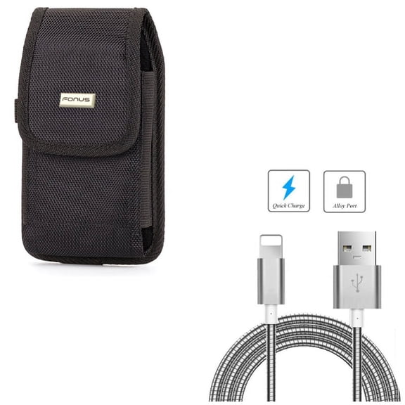 Case Belt Clip w Metal USB Cable for iPhone XR - Swivel Holster Rugged Cover Pouch, 6ft Charger Cord Power Wire Long Compatible With iPhone XR