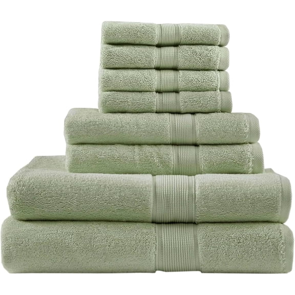 800 GSM 100% Cotton Bathroom Towel Set of 8 Sage Green Multi Sizes