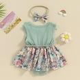 thumbnail image 2 of Otqutp Baby Girls Summer Floral Romper Dress Short Sleeve Tulle Romper Dress Baby Dress Baby Easter Outfit with Headband Set(A-Green,12-18 Months), 2 of 4