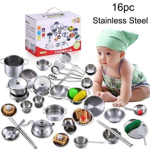 CaiTeLin Home 16 Pcs Set Kids Play House Kitchen Toys Cookware Cooking Utensils Pots Pans Gift Black and Friday Toy