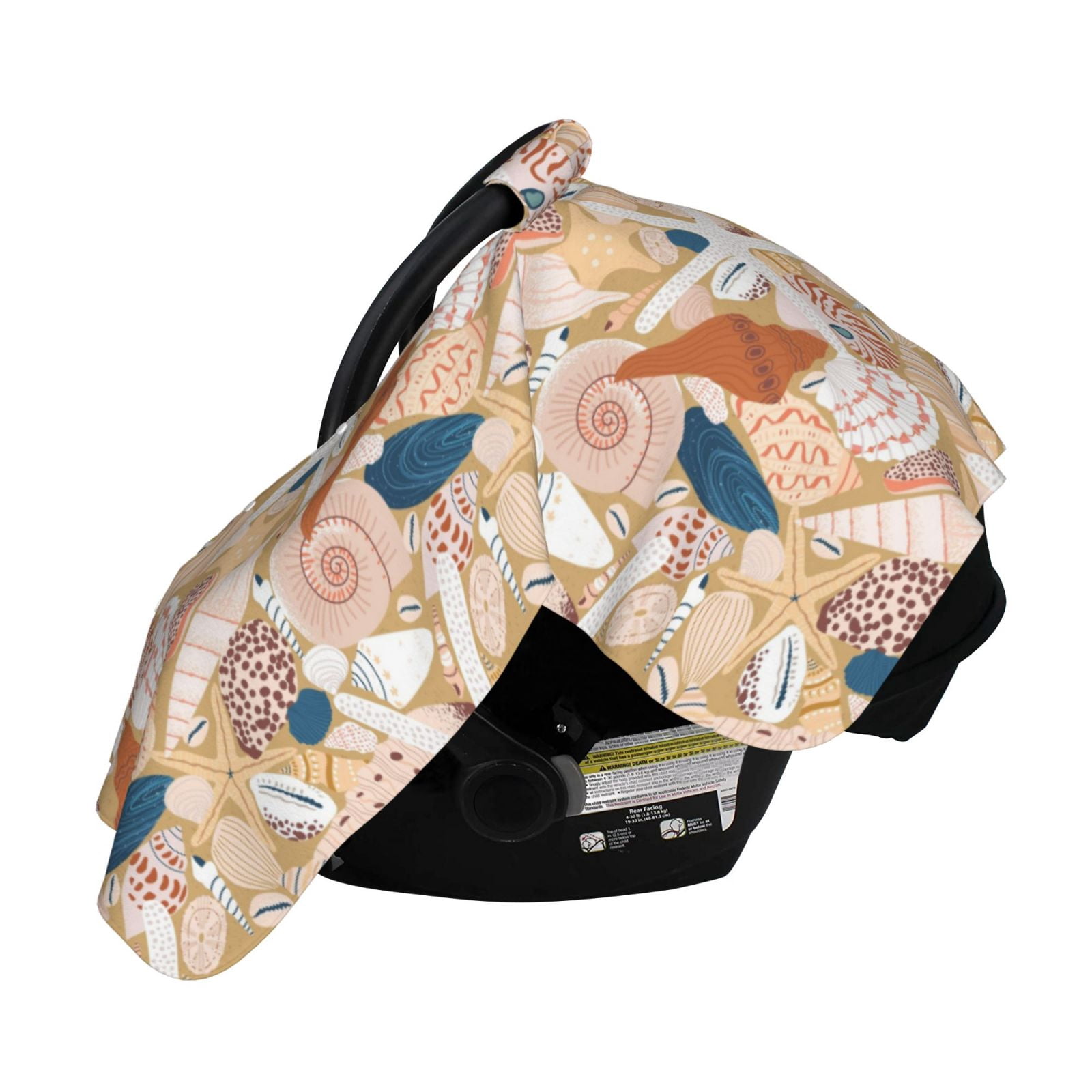 Naloa Tropical Beach Sea Shell Baby Car Seat Cover, Breathable Baby Carrier Cover, Multiuse Baby Carrier Cover & Nursing Breastfeeding Cover