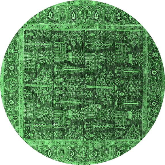 Ahgly Company Indoor Round Oriental Emerald Green Industrial Area Rugs, 4' Round