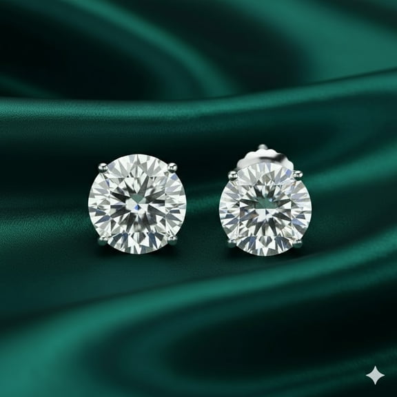 Brilliance Jewels 4 Prong Diamond Round Shaped Screw Back Stud Earrings For Women In 14K Gold Plating Over Silver