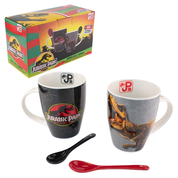 Juego de 2 Tazas de Porcelana Ambient 21 Jurassic 30 Aniversario Incluye Cuchara de Cerámica 310 ml